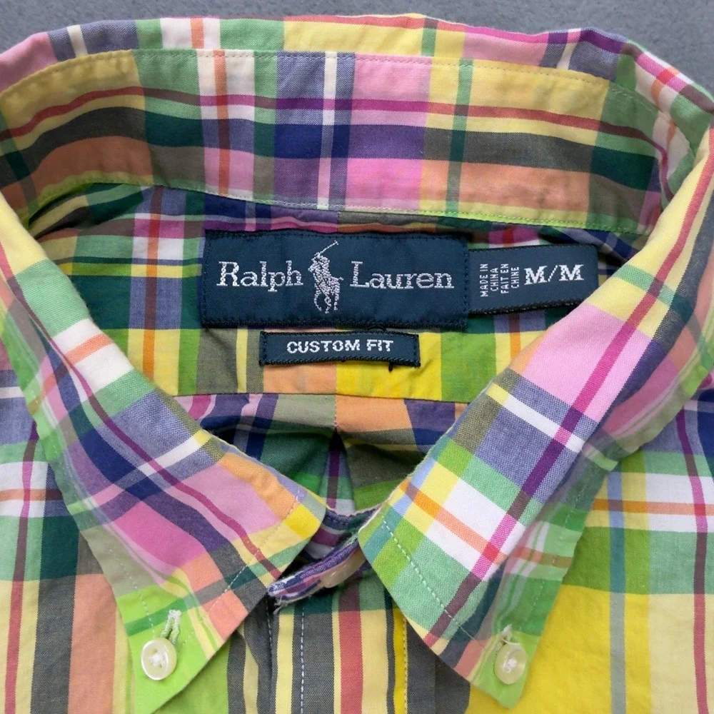 Ralph Lauren Mens Custom Fit Plaid Button Down Shirt Multicolor Long Sleeve M